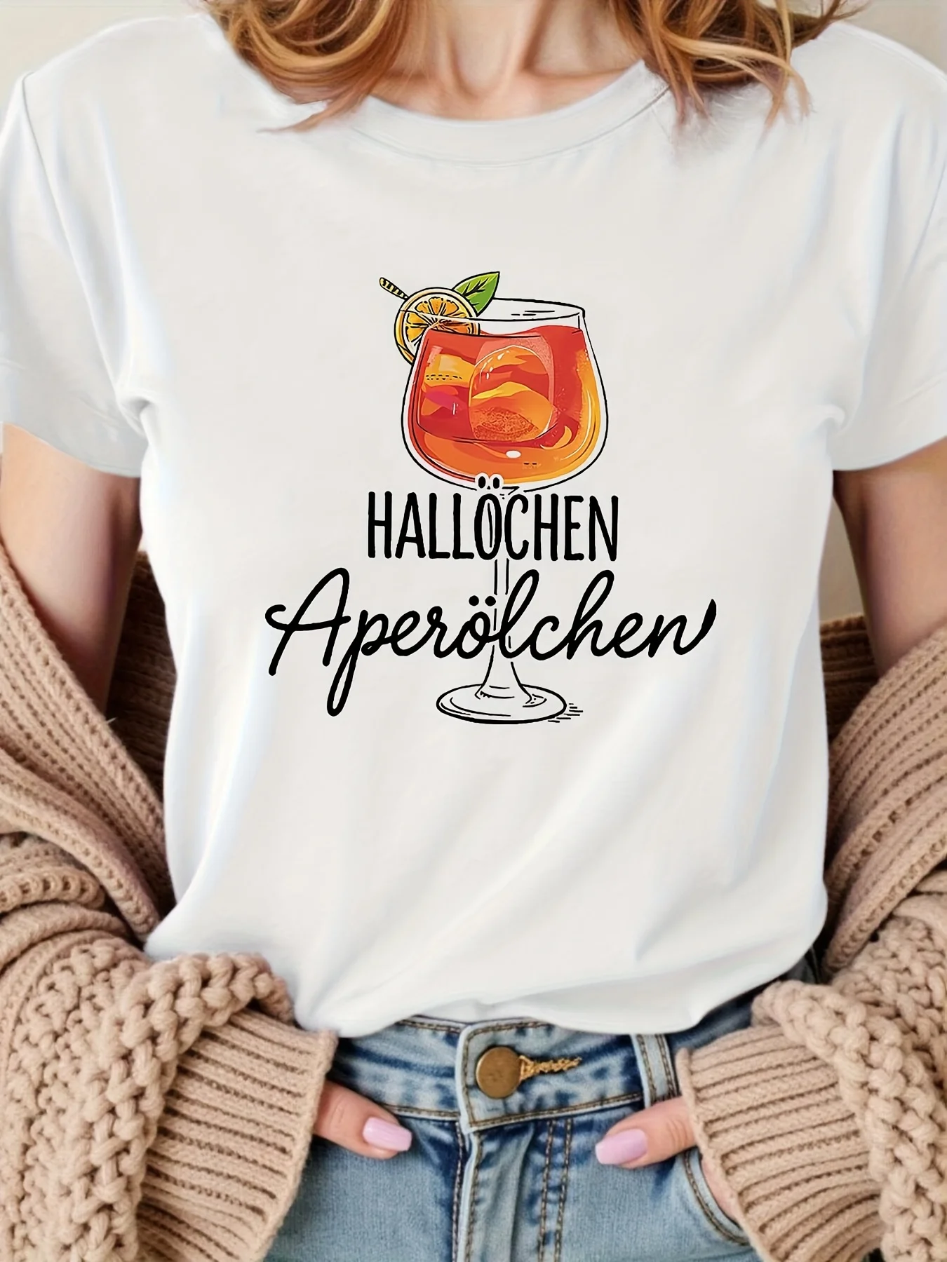 Vibe of Aperol Featuring The German Phrase 'HALLÖCHEN Aperölchen Along with Illustrations Aperol Is Showcased Aesthetic Clothes