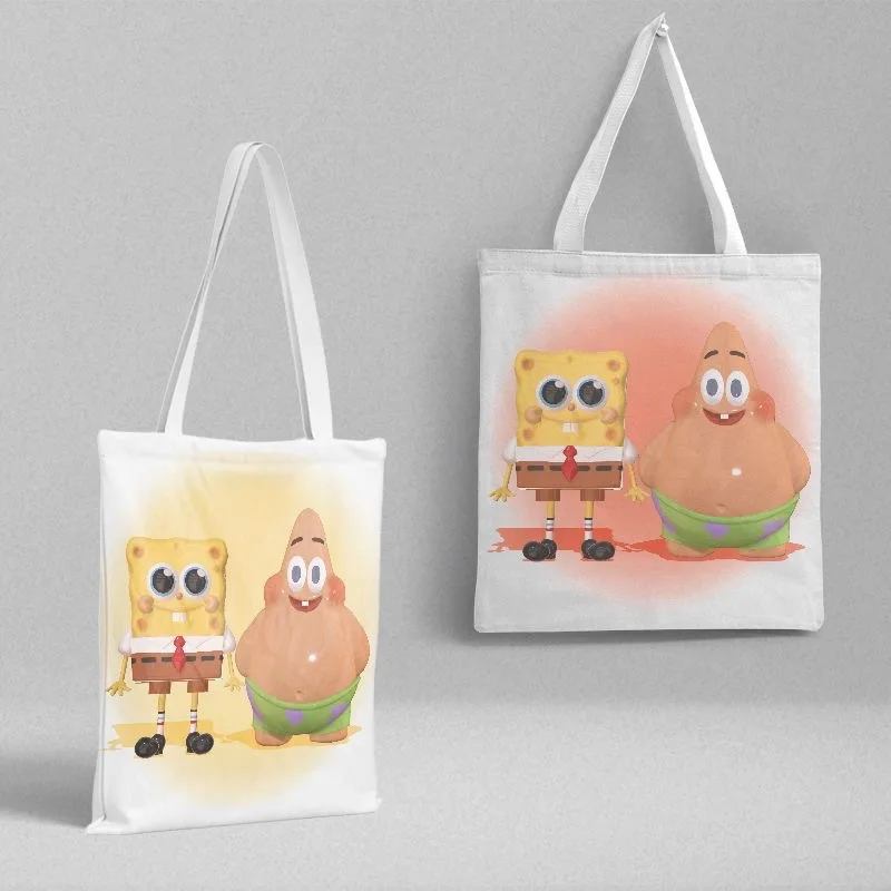 حقيبة قماش سبونجبوب سكوير بانتس حقيبة ظهر كروس محيطة بنفس صورة أنيمي عالية الدقة حقيبة كتف مزدوجة الجوانب حقيبة تسوق