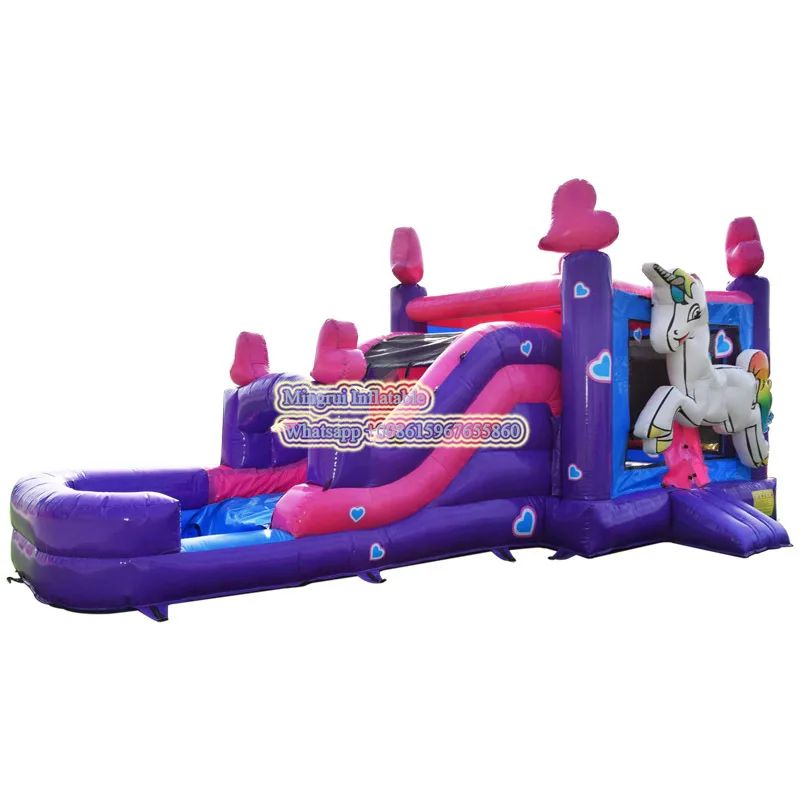 

Pink And Purple Unicorn Moonwalk Inflatable Jumper Bouncer Bouncing Bouncy Castle Girl Bounce House With Water Slide Combo