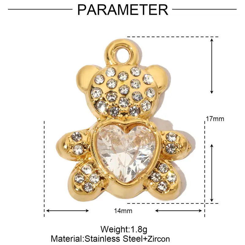 3pcs/Lot Stainless Steel Zircon Bear Paw DIY Bracelet Charm Heart Key Star Moon Necklace Pendant Woman Bowknot Jewelry Wholesale - Image 11