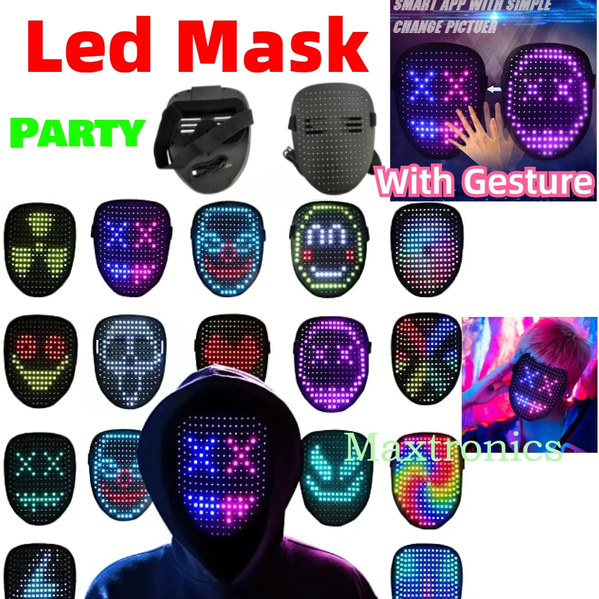 Luminous Led Mask with Gesture Sensing Transforming Light Up Digital Glow Mask for Holiday Rave Dj Party Masquerade Cosplay Mask