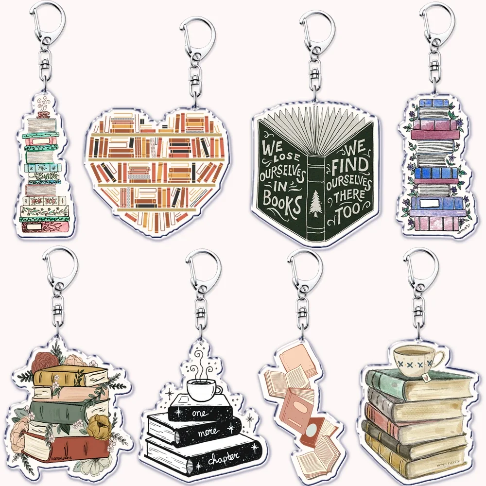 Pastel I Heart Flowery Books Keychains Ring for Accessories Bag  Pendant Key Chain Keyring Jewelry Fans Lovers Gifts