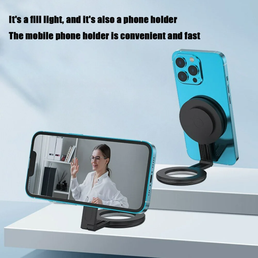 LED Magnetic Selfie Ring Light For iPhone 16 15 Magsafe Fill Light Photography Live Broadcast Ring Lamp Retractable Flip Bracket