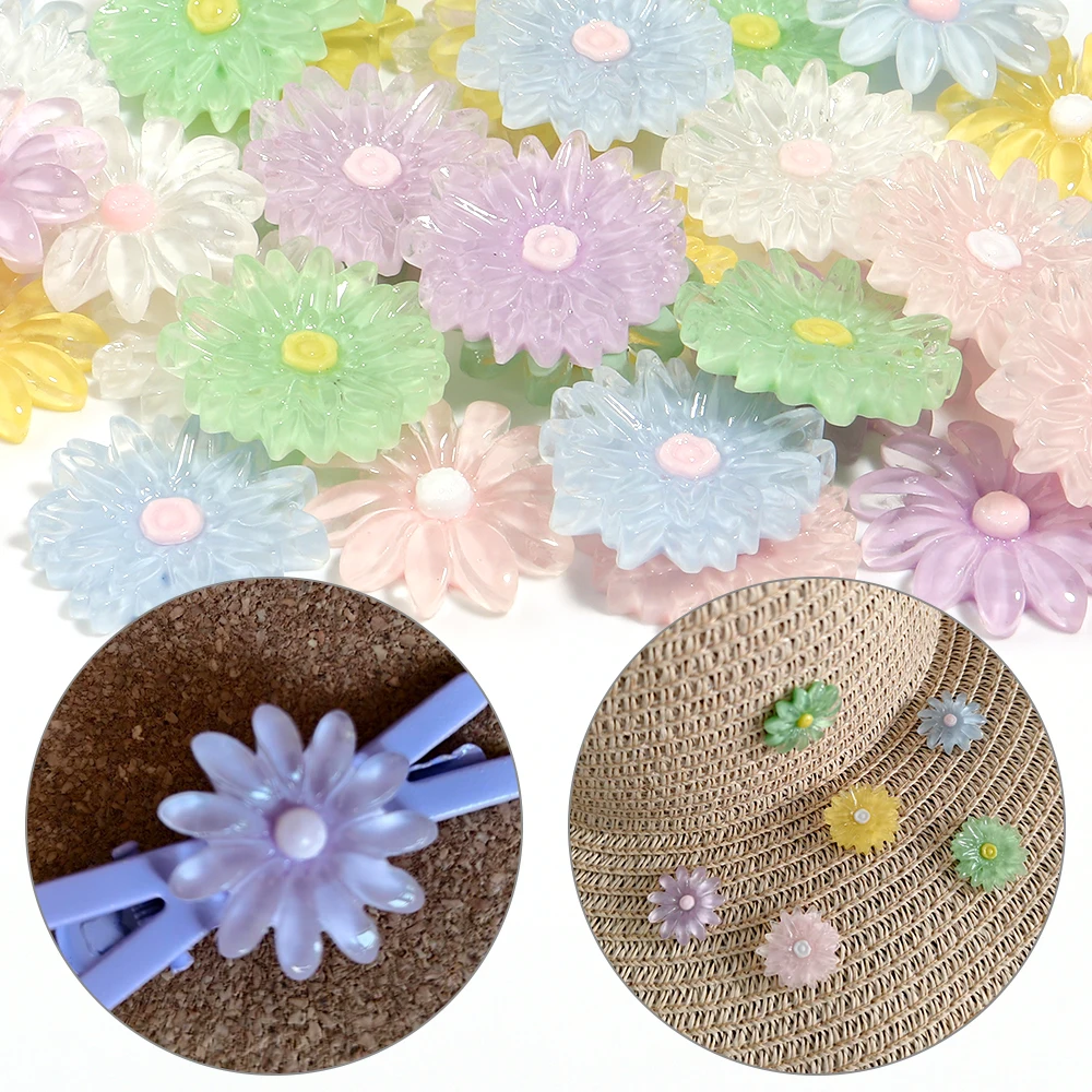 20pcs Transparent Resin Daisy Flower Flatback Cabochon For DIY Jewelry Making Phone Case Hair Clip Headwear Shoes Decoration