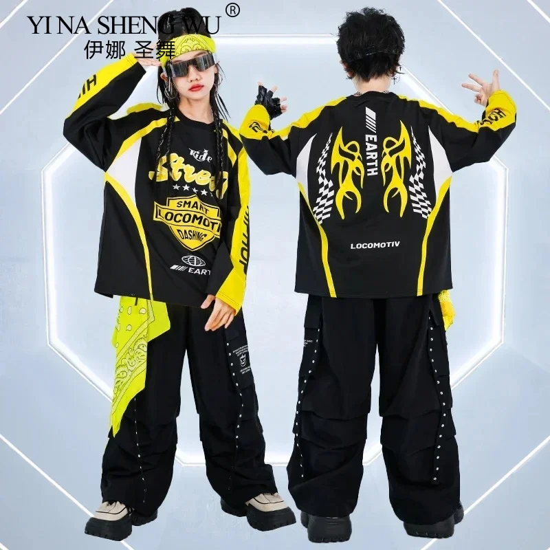 Hip hop meninos moda colete legal moletom calças de carga meninas k-pop conjuntos de roupas de dança de rua crianças trajes jazz criança streetwear