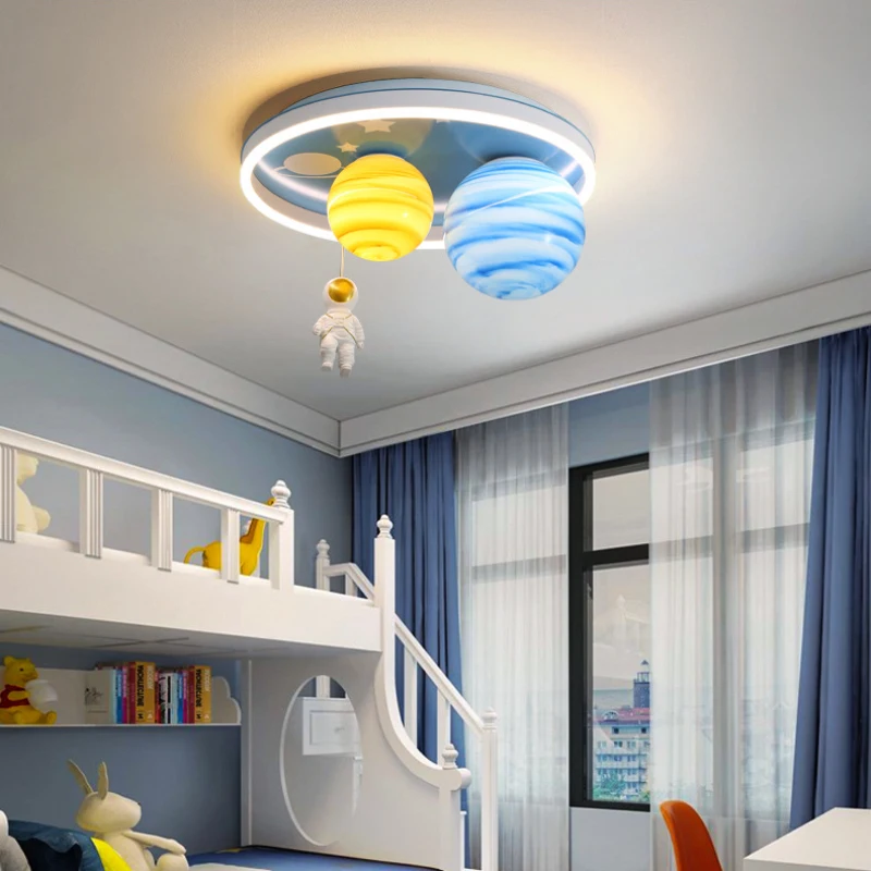 Astronaut Children's Room Ceiling Lamps Glass Planet Astronaut Light Modern Warm Nursery Baby Room Boy Bedroom Ceiling Lights