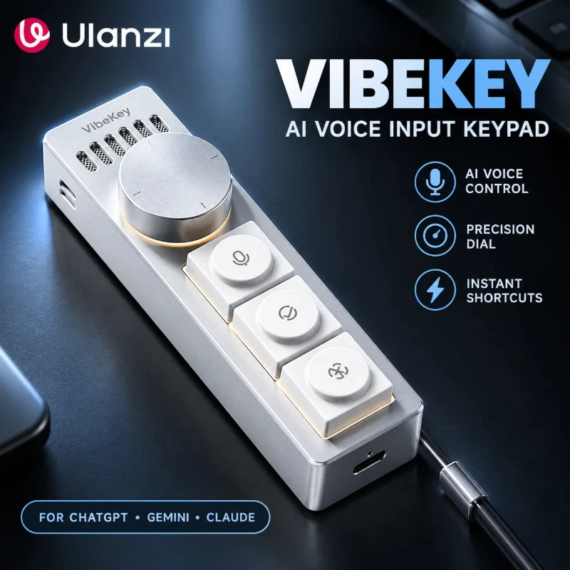 新発売のUlanzi AU05 Vibe Key AI音声入力キーパッド。ChatGPT、Gemini、Claude、Workbuddyなどのツールに対応したAI Vibeコーディング音声コマンドコントローラー。