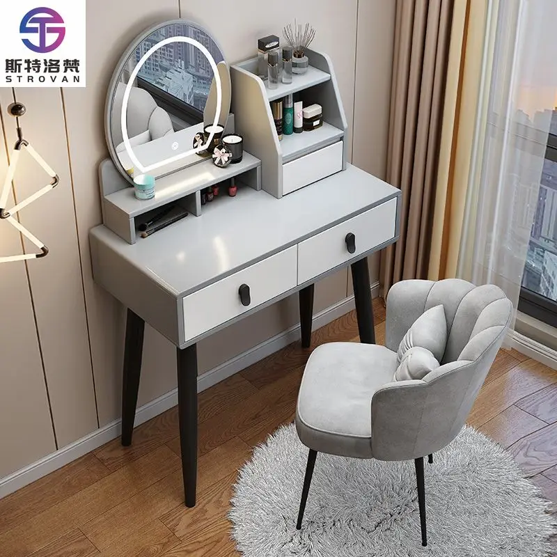 Bedroom 80cm 100cm MDF Board Mirrored Makeup Dressing Table Set