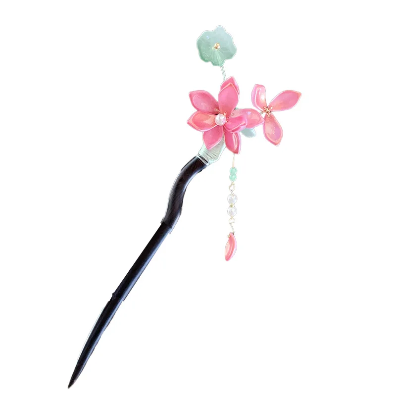 

Lotus Leaf Lotus Premium Ebony Hairpin Handmade Lotus Hairpin Disc Hair Tassel Step Exquisite Antique Accessories