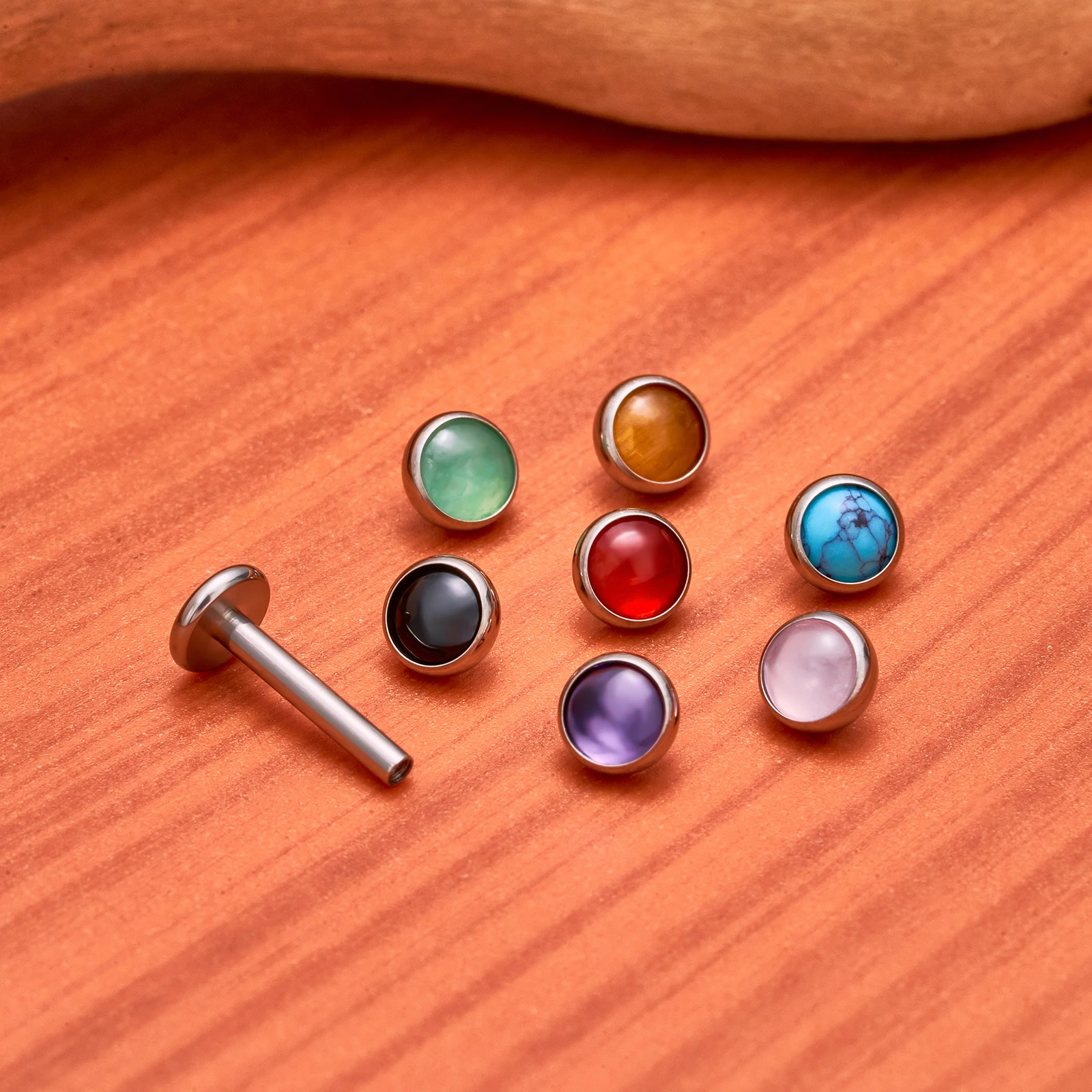 10Pcs G23 Titanium Circular Ear Lip Studs with Natural Stone Top Labret Tongue Nose Stud Earrings Body Piercing Jewelry