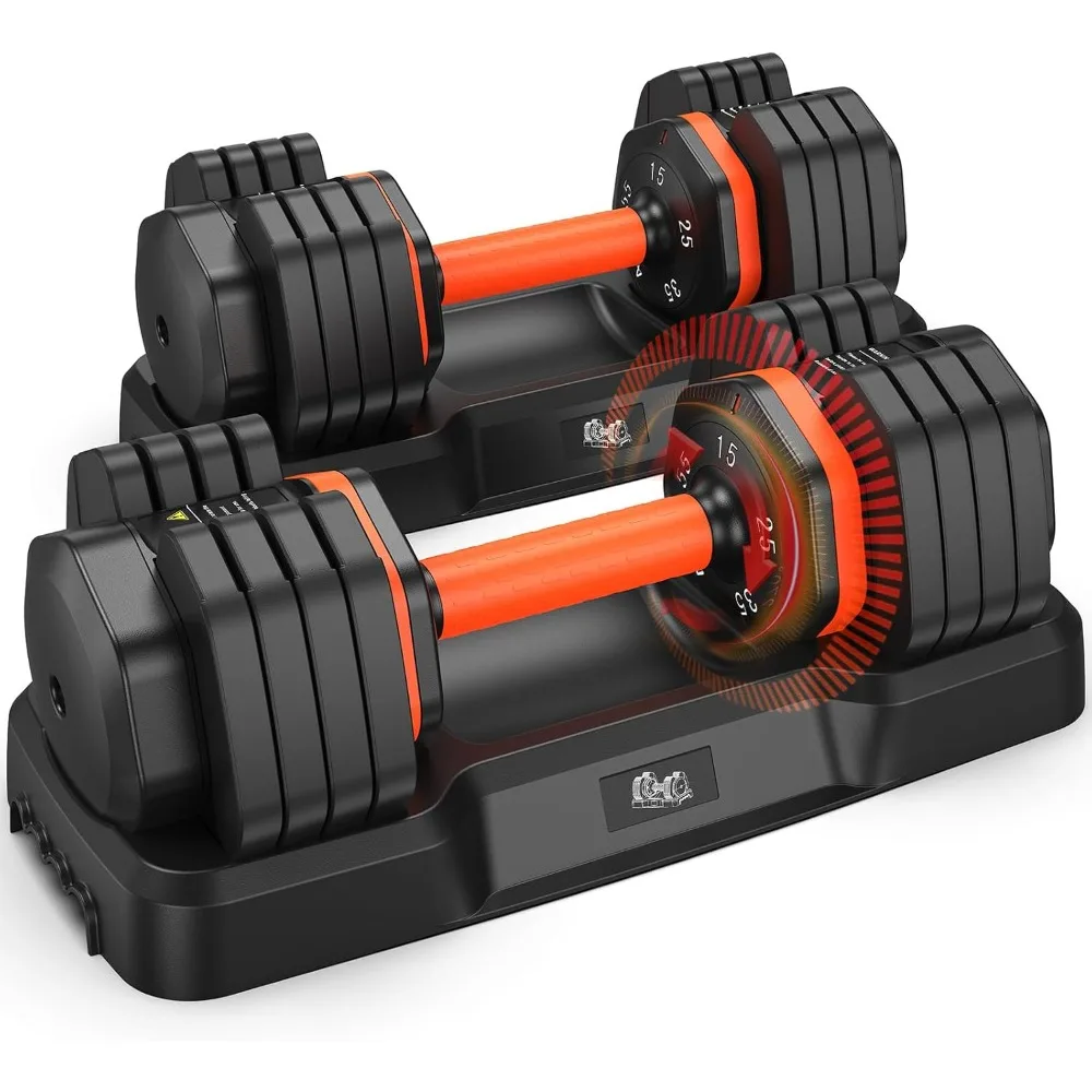 Adjustable Dumbbells Set 25LB, Adjustable Weights 5/10/15/20/25lbs, Adjustable Dumbbell Pair 50LBS Dumbbell Anti-Slip Handle