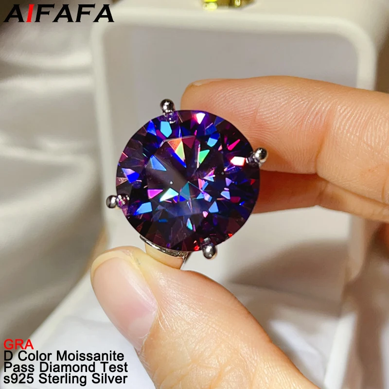 Real 10ct 20ct Moissanite Diamond Rings s925 Silver Purple Blue Big Moissanite Wedding Ring Fine Jewelry GRA