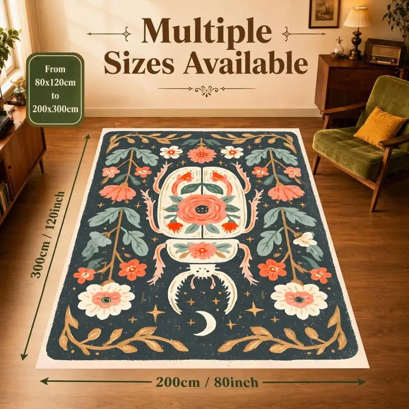 Vintage Floral Beetle Star Moon Rug Soft Velvet Living Room Bedroom Bedside Home Decor
