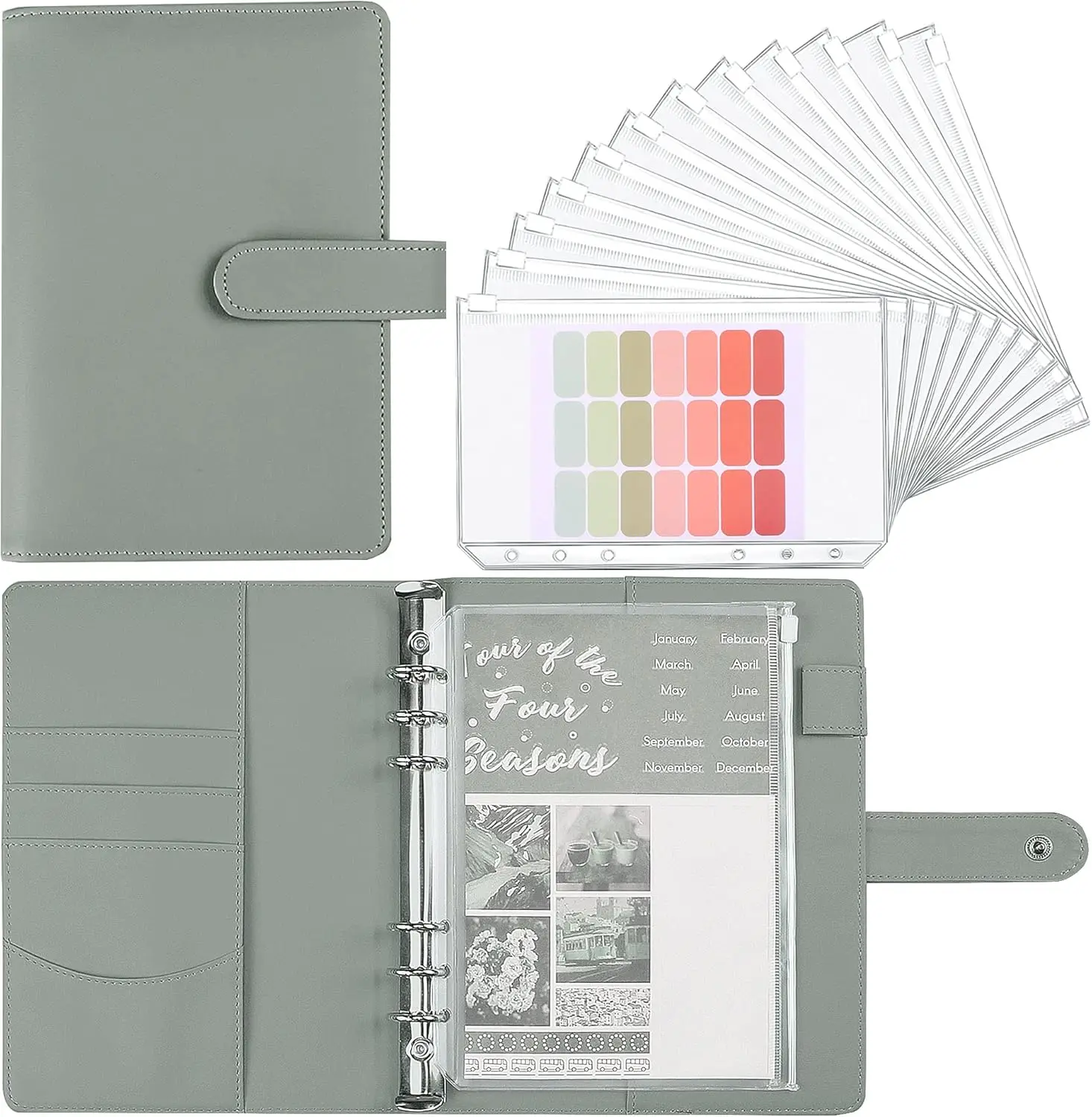 Neuer A5-Leder-Binder, Budgetplaner, Organizer mit 12 Stück Reißverschluss-Binder, Taschen-Geldumschlägen-System, für Budgetierung, Geldsparnis