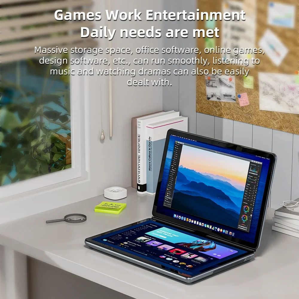 SZBOX DS20 Doppio schermo IPS Laptop Intel N150 Mini PC 14 pollici Windows 11 DDR4 16GB 1TB SSD Notebook portatile Gamer Computer