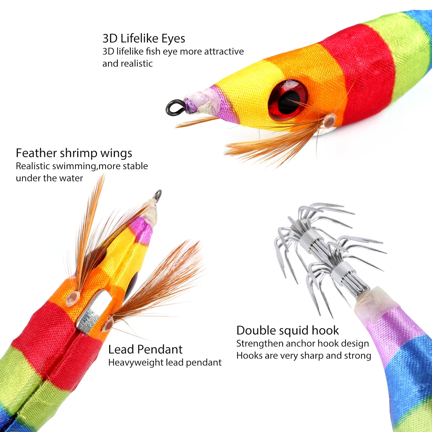 Sougayilang Luminous Squid Jig 10cm 10g Artificial Shrimp Bait 3D Eye Octopus Cuttlefish Lure Double Squid Hook Sea Fishing Lure gallery 3