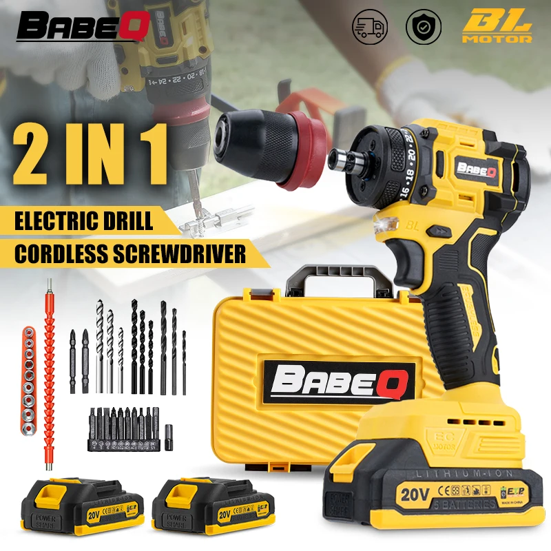 

BABEQ 2-IN-1 Electric Screwdriver Set 24+2 Torque Cordless Drill Impact Multifunctional Power Tools for Makita 18V Battery