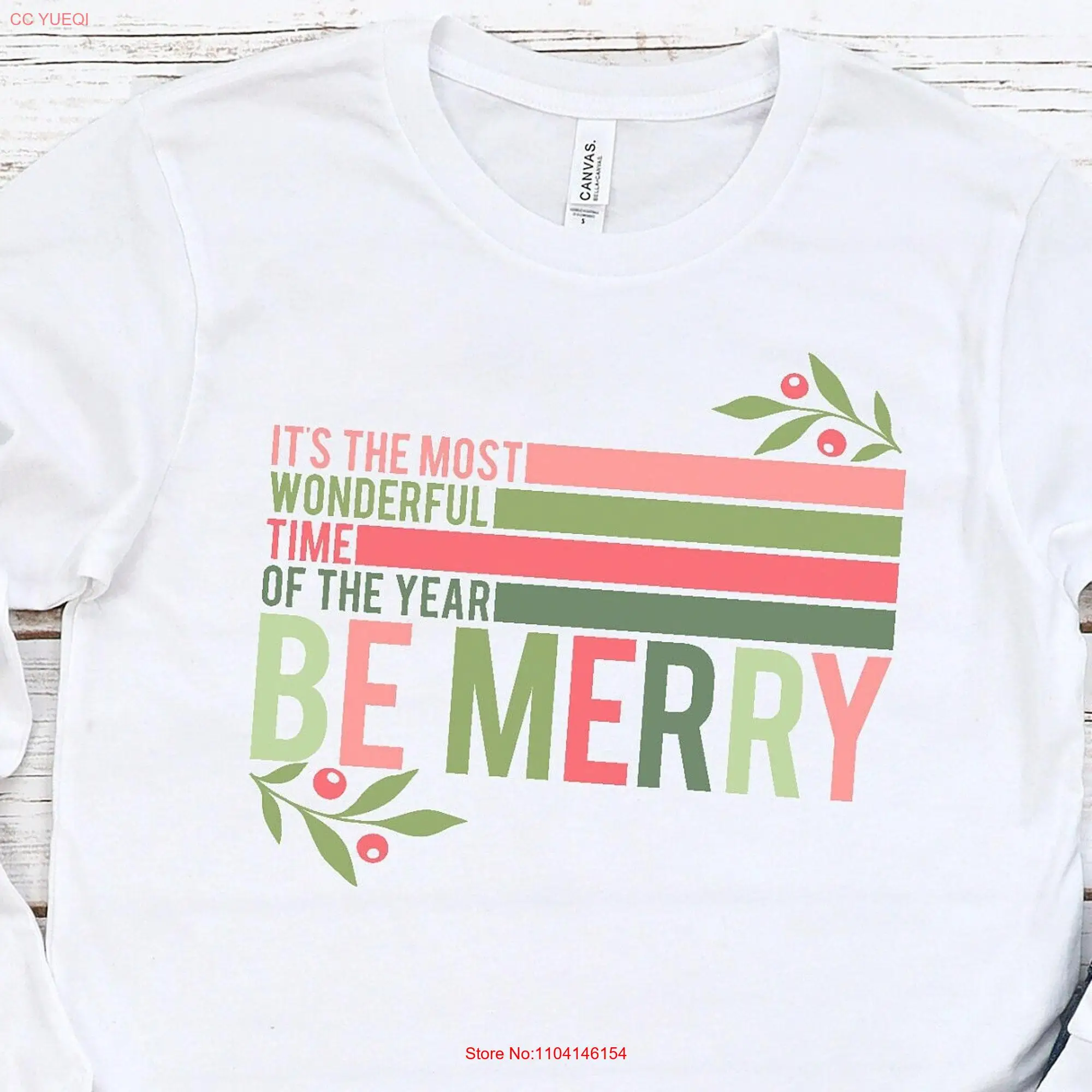 Christmas T Shirt for Women Most Wonderful Time Be Merry Holiday Classic long or short sleeves