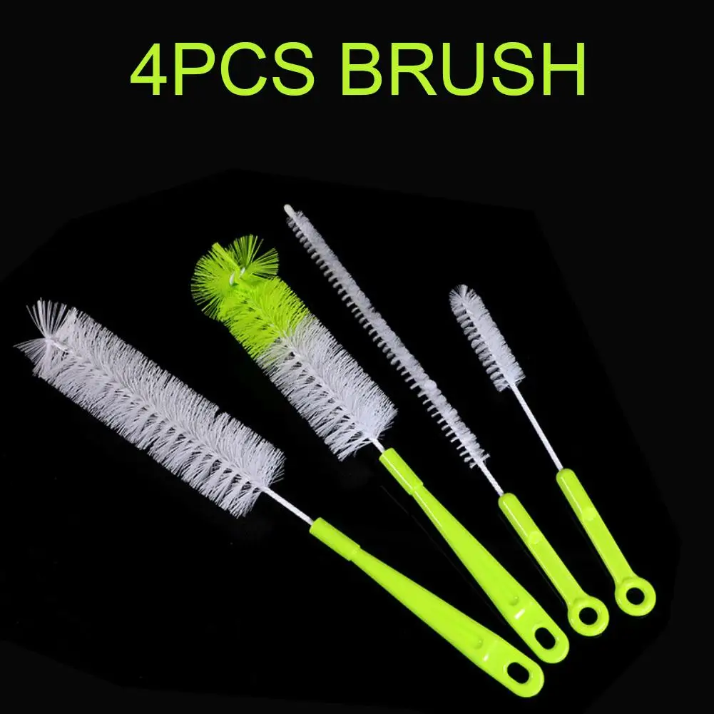 4pcs Long Handle Cleaning Brush Set For Narrow-mouth Baby Bottle Pipe Bong Washing Sports Water Bottle Glass Tube Cleaner Tool