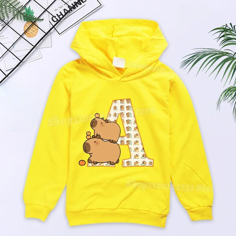 

Capybara Kids Spring Sweatshirt Hoodie Letters A-Z Cute Vogue Cartoon Printed Children's Pullover Long Sleeve Casual Windbreaker