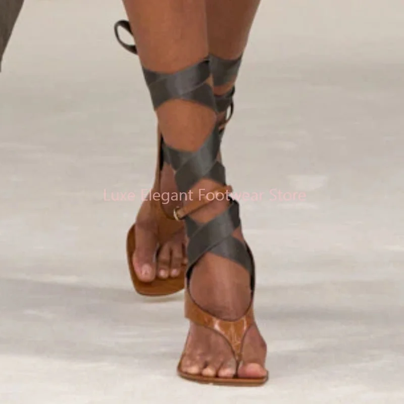 Pink Cross Strap Split Toe Thin Heel Gladiator Sandals Women Solid Patent Leather Open Toe High Heels Sexy Trendy Catwalk Shoes