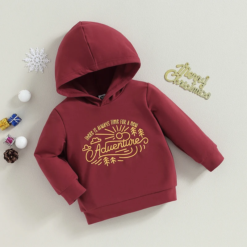 Boys Christmas Hooded Sweatshirts with Long Sleeve Letter Sun Print Pullover Tops for Toddlers and Kids