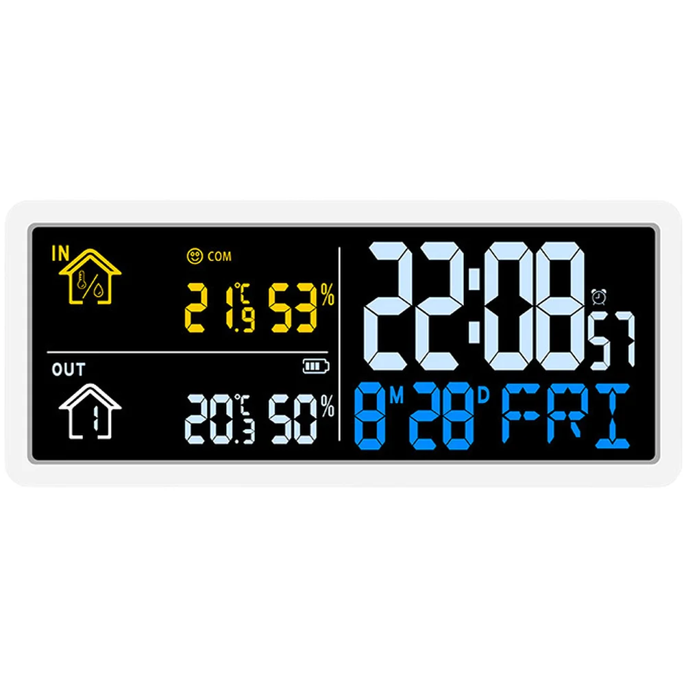 Digital Wall Clock Nordic LCD Display Indoor Outdoor for temp Humidity Readings Time Date Week Comfort Indicator Alarm