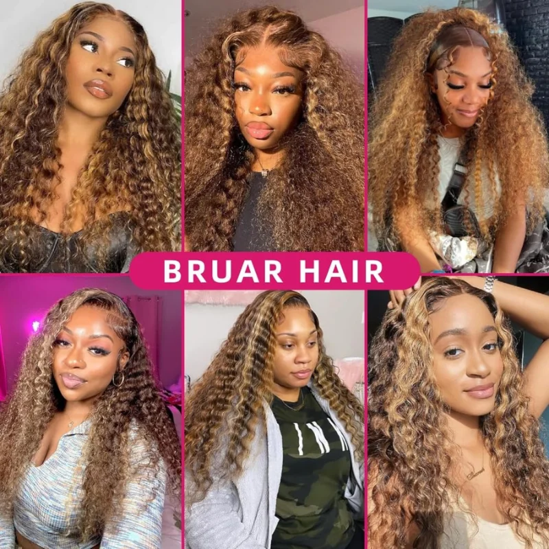 280 % Highlight Deep Wave Lace Frontal Perücke Braune Lace Front Echthaarperücken für Frauen Leimlose Perücke Echthaar bereit zum Tragen 4/27