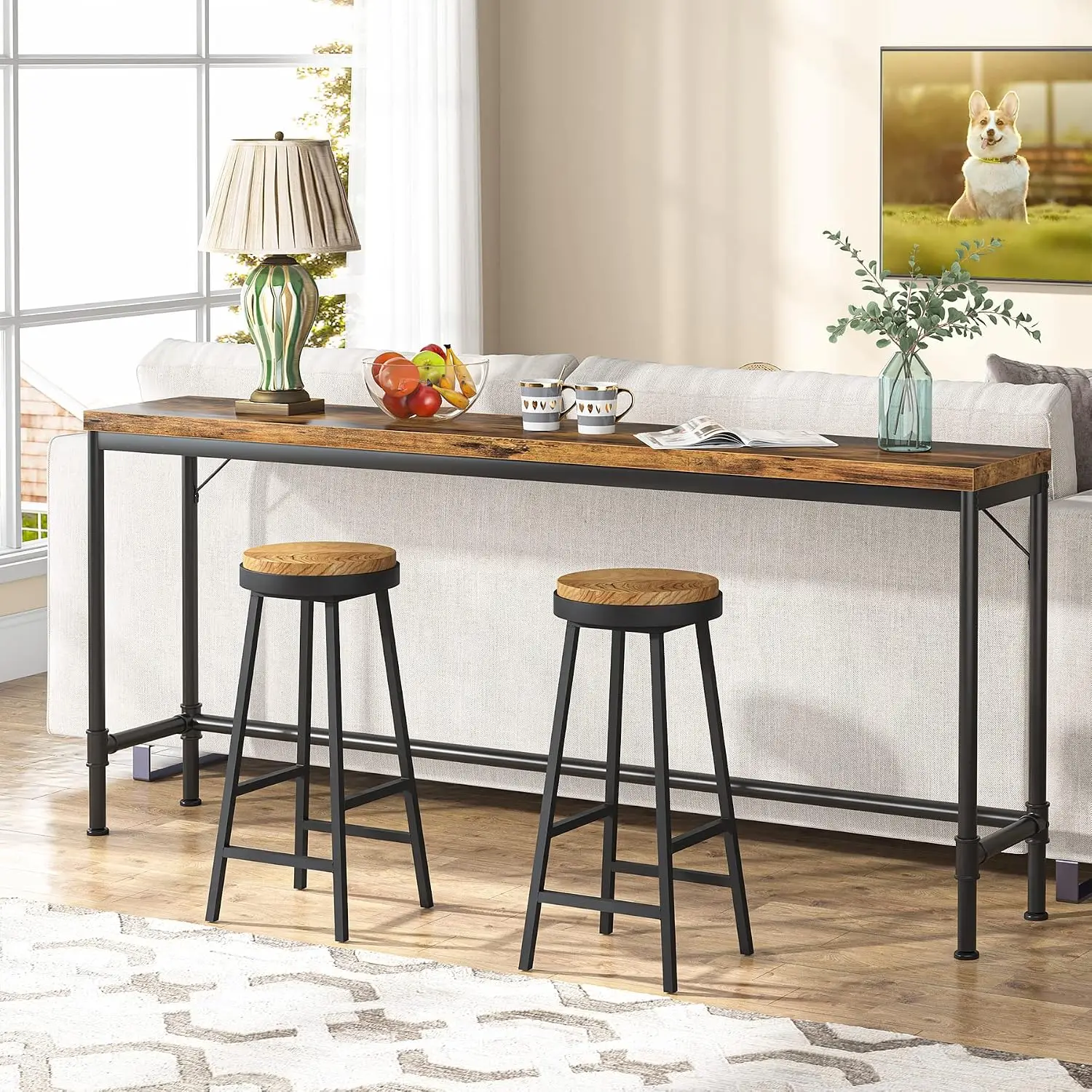 70.9 Inch Extra Long Console Table, Narrow Sofa Table Behind Couch, Rustic Entryway Hallway Industrial Bar Table for Living Room view 4