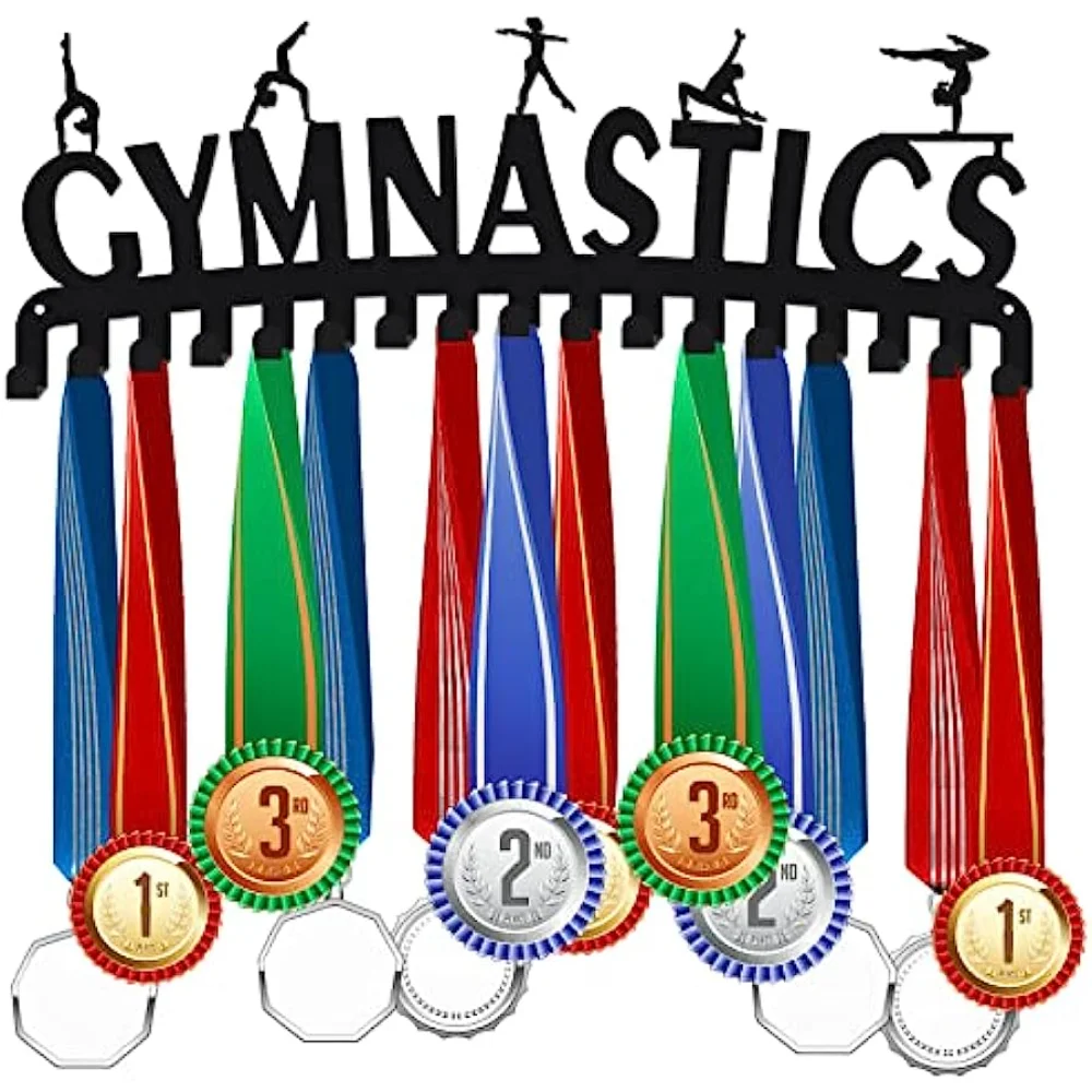 Gymnastics Medal Hook Sports Medal Holder Display Hanger Rack Metal Wall Mount with 17 Hooks for 60+ Hanging Medal Rack Display