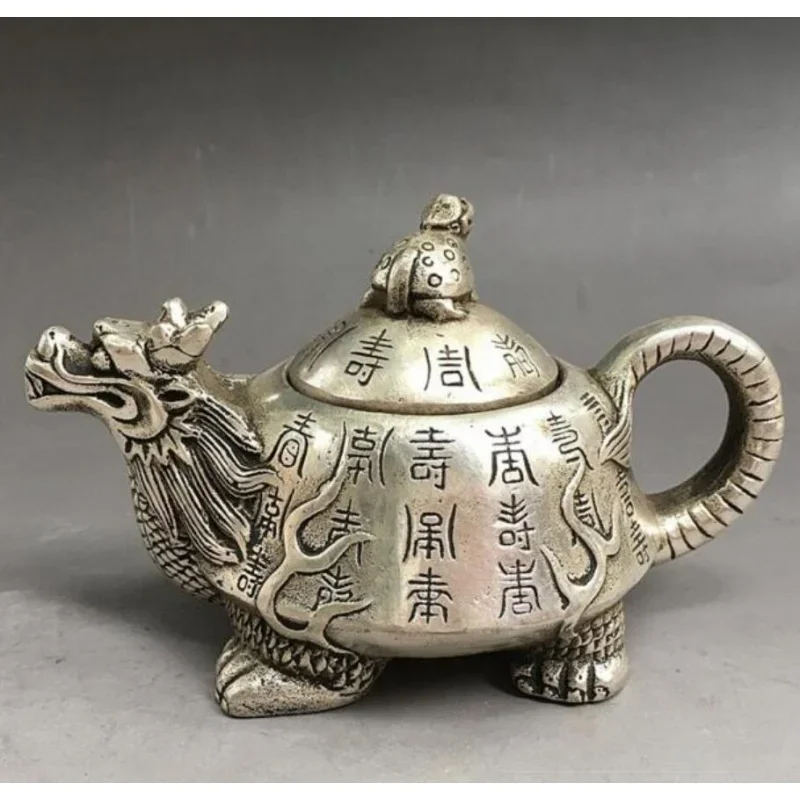 

Copper Statue Silver - plated white copper dragon pot Decoration kettle teapots copper pot decorative gifts antique collection