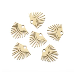 6Pcs Raw Brass Sun Flowers Charms Fan Shaped Half Sun Ray Pendant for Diy Boho Earring Necklace Jewelry Making Supplies Findings