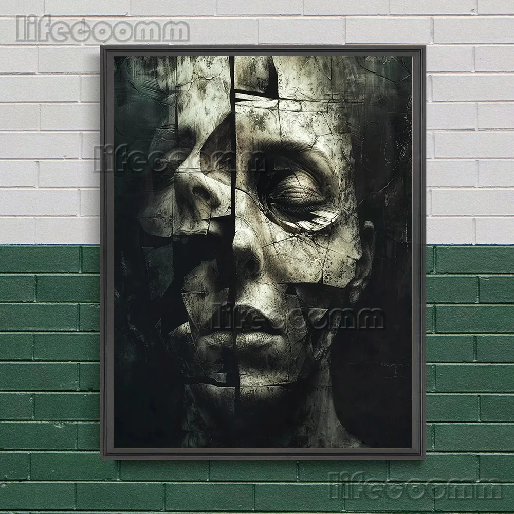 Split And Twisted Horror Portrait,Wall Art Canvas Painting,Horror Gothic Art,Fantasy Vintage Poster Print,Home Decor Unframed
