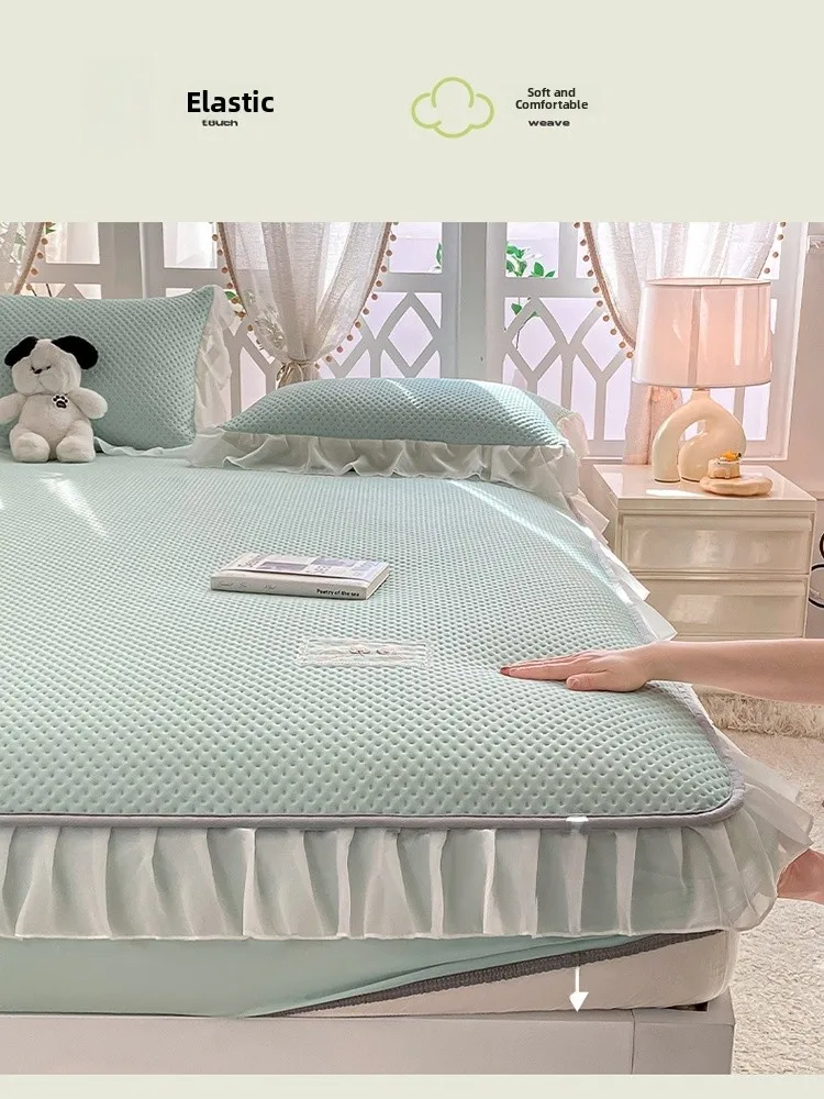 Summer Ice Silk Bed Canopy Single Piece Naked Sleep Cooling Mat Three Piece Set Mattress Protector Dustproof Full Cover Bed C...