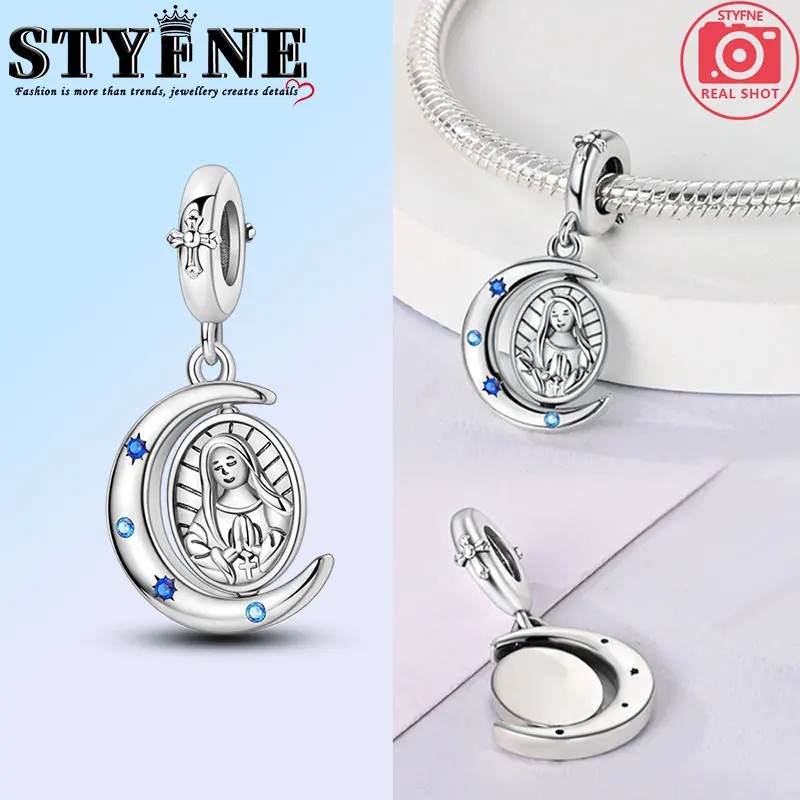 Symbols Beads 925 Sterling SilverOur Lady of the Moon Revolving Plaque Charms Bracelets  Jewelry Gift