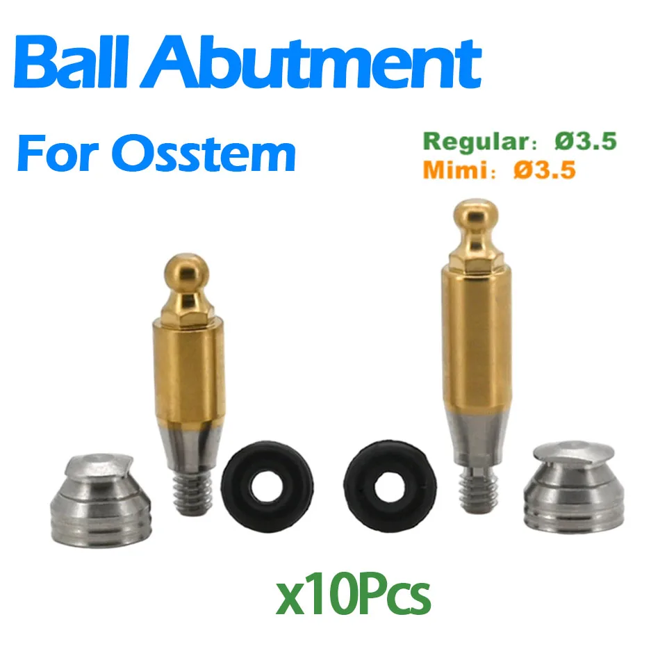 10Pcs Dental Implant Ball Abutments Fits Osstem TS Mini Regular D3.5 Removable Overdenture Stud Anchorage Metal Housing Cap Kit