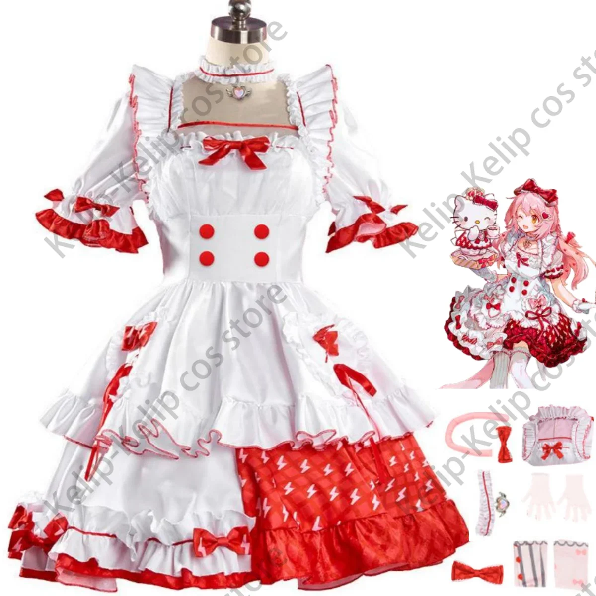 

Anime Game Arknights Goldenglow Cosplay Costume Flower House Tea Party Red and White Lolita Woman Sexy Lovely Christmas Suit