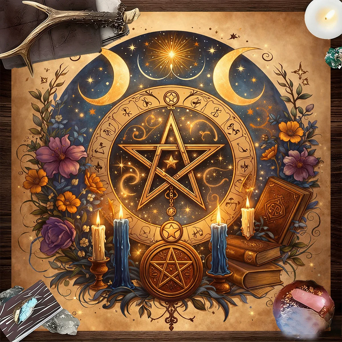 Tarot Cloth Small Tarot Clothes for Table Pack of 1, Star Pentagram Altar Cloth - Moon, Wedding Decorations, Summer Decorations,