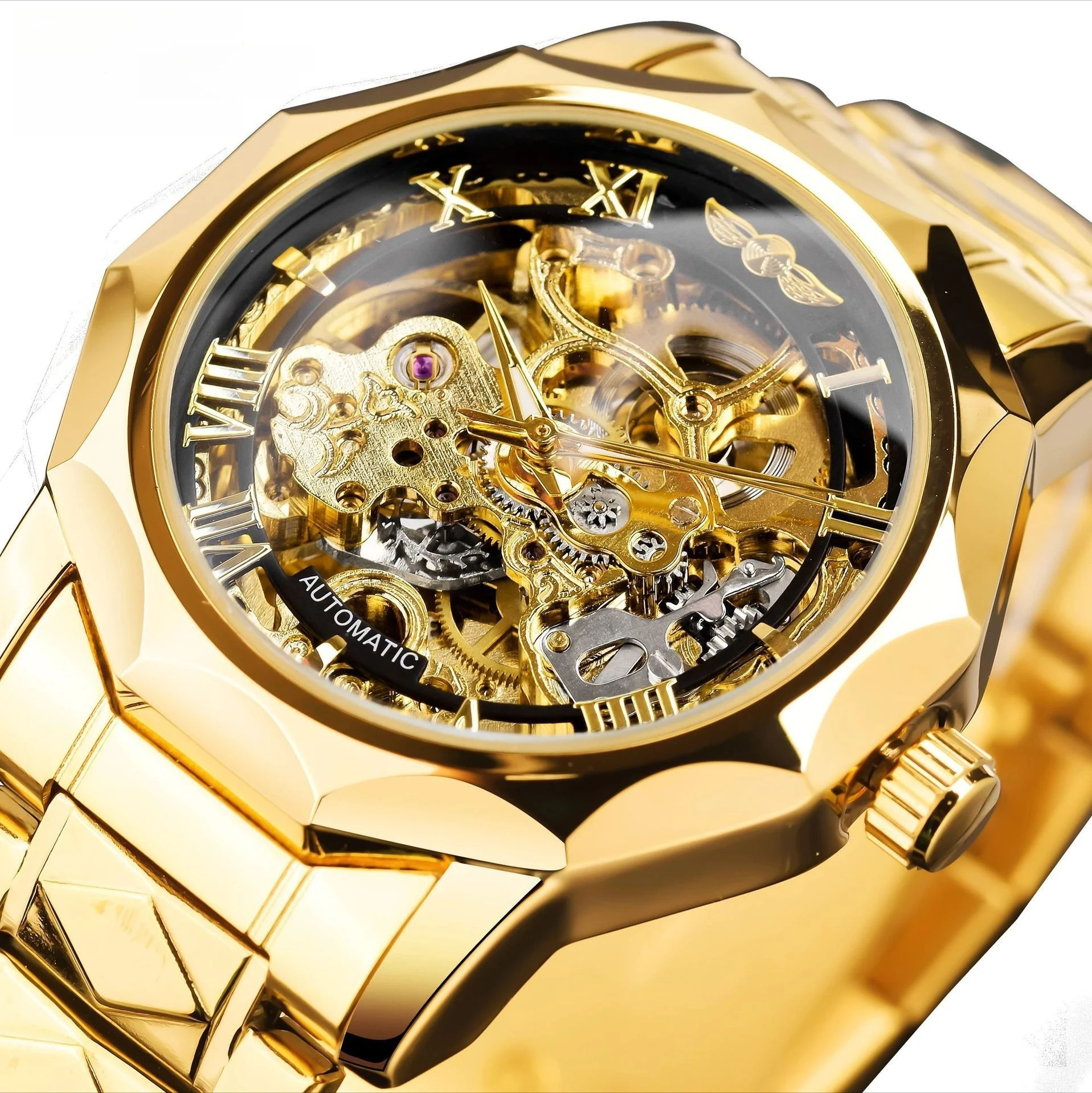 men-full-gold-skeleton-mechanical-watch-octagon-case-stainless-steel-band-hollow-automatic-wristwatch