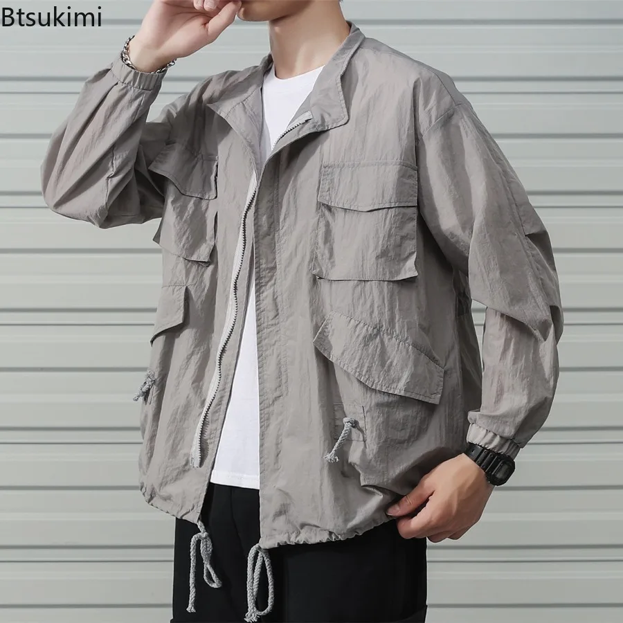 2026 New Men's Summer Streetwear Fashion More Pockets Ultra Thin Breathable Multicolor Riding Sunscreen Skin Long Sleeved Jacket