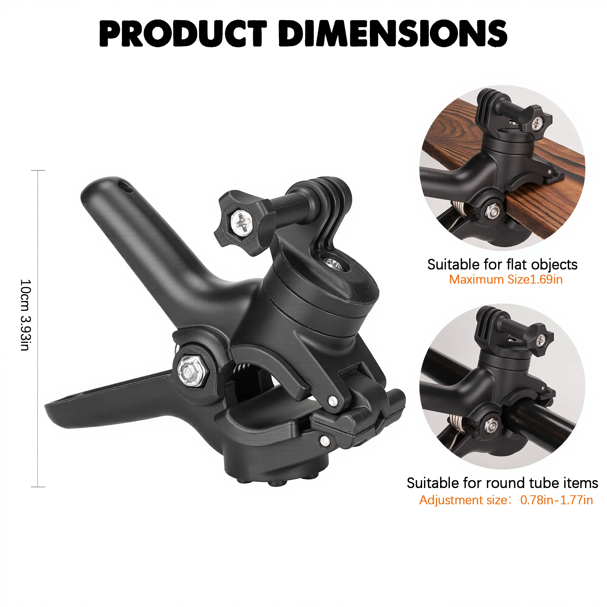 VINmounts Camera Clamp Mount Compatible with GoPro Hero 13, 12, 11, 10, 9, 8, 7, 6, 5, 4, Session, 3+, 3, 2, 1