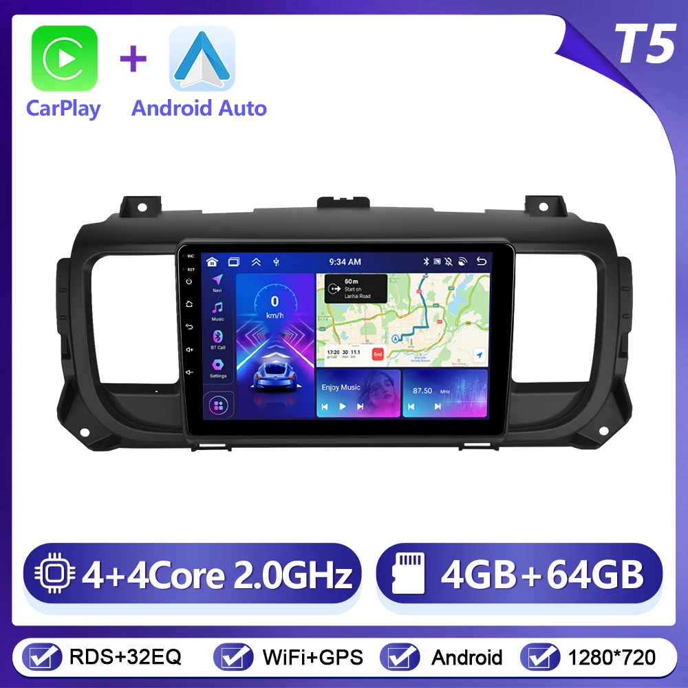 Podofo 9 inch autoradio voor Citroen Jumpy 3/Peugeot Expert/Toyota Proace 2016 draadloze CarPlay Android Auto WiFi GPS stereo