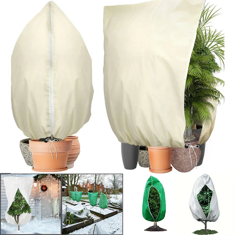 

Large Plant Frost Protection Cover Non Woven Insulated Bag with Zipper Drawstring Warm Shrub Tree Guard for Winter Garden Yard