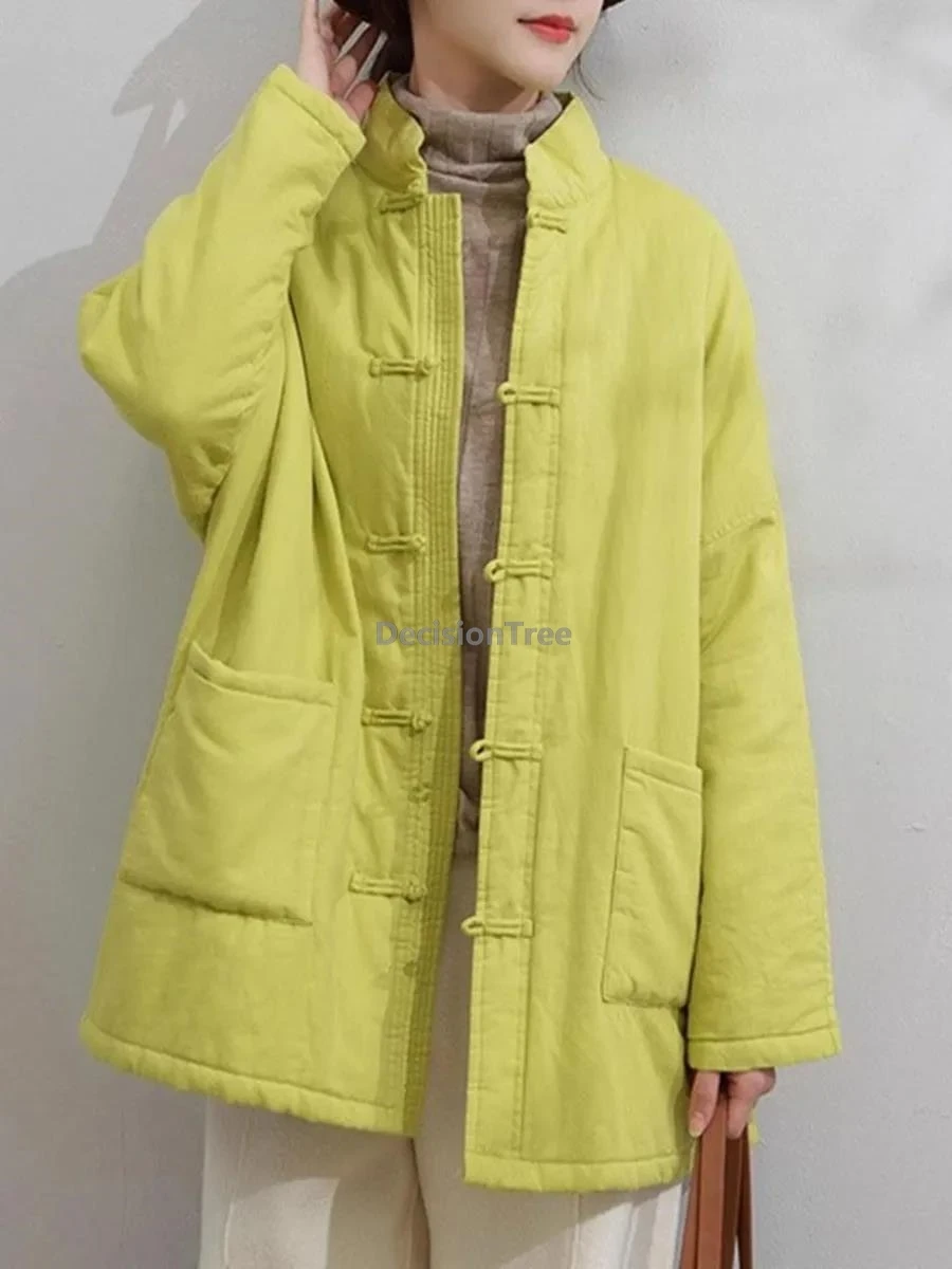 

2025 winter cotton jacket simple literature art cotton linen tang suit coat chinese style loose thicken quilted taichi coat