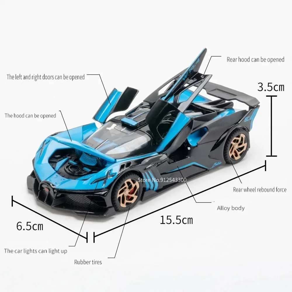 1/32 Bugatti Bolide Alloy Sport Car Model Toys Simulation Diecasts Metal Vehicle With Sound Light Pull Back Decoration Boy Gifts