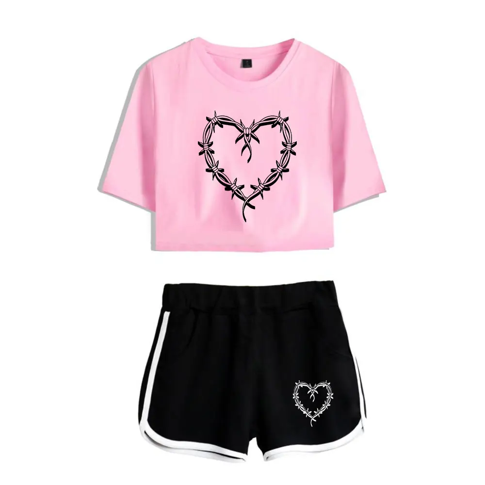 Karol G Bichota logo Merch Crop Tops Women Two Piece Set Shorts+ T-shirt Streetwear Home Girls Sets Fashion Tee