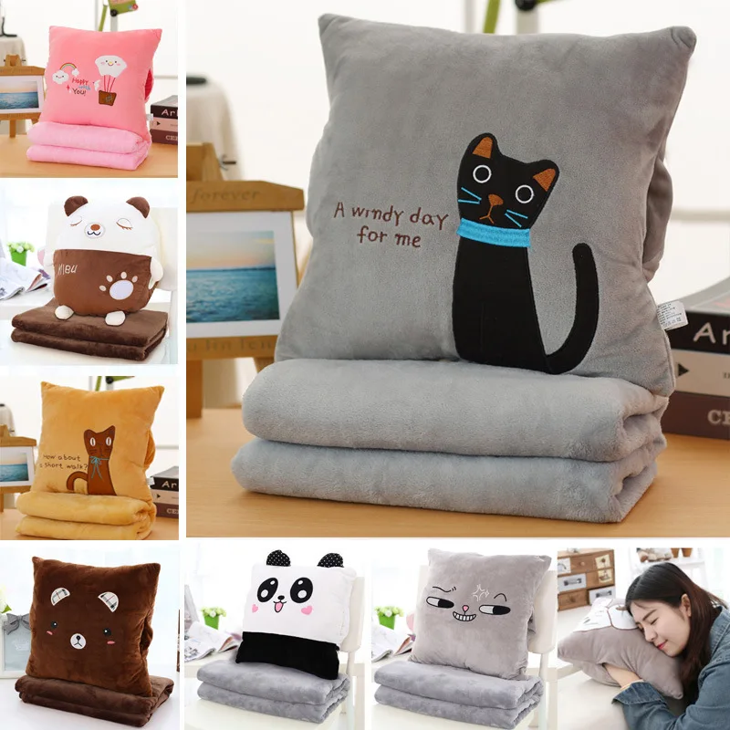 Cartoon Pillow Blanket Nap Pillow Air conditioning quilt dual-purpose winter cushion blanket comfort and Cost-effective