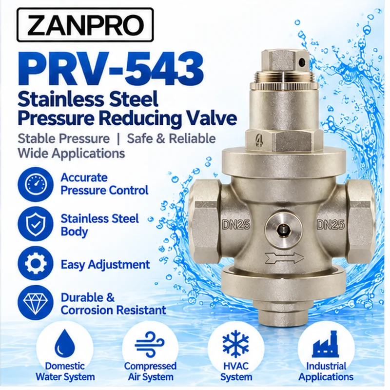 Full Stainless Steel Pressure Reducing Valve Adjustable Water Air Pressure Regulator DN15-DN50 for HVAC Industrial Pipeline Syst