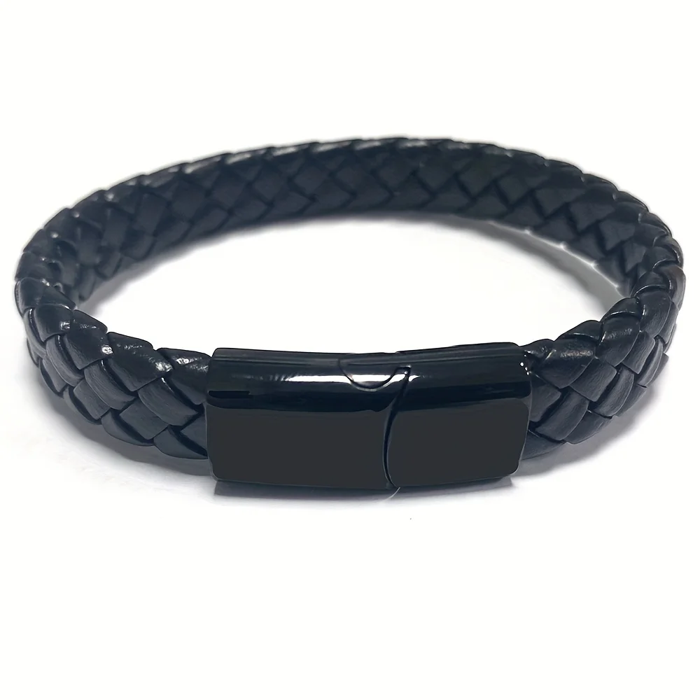 Personalized Engraved Name Leather Bracelet Customize Symbol Stainless Steel Magnet Buckle Layered Bracelet for Couple Gift view 2