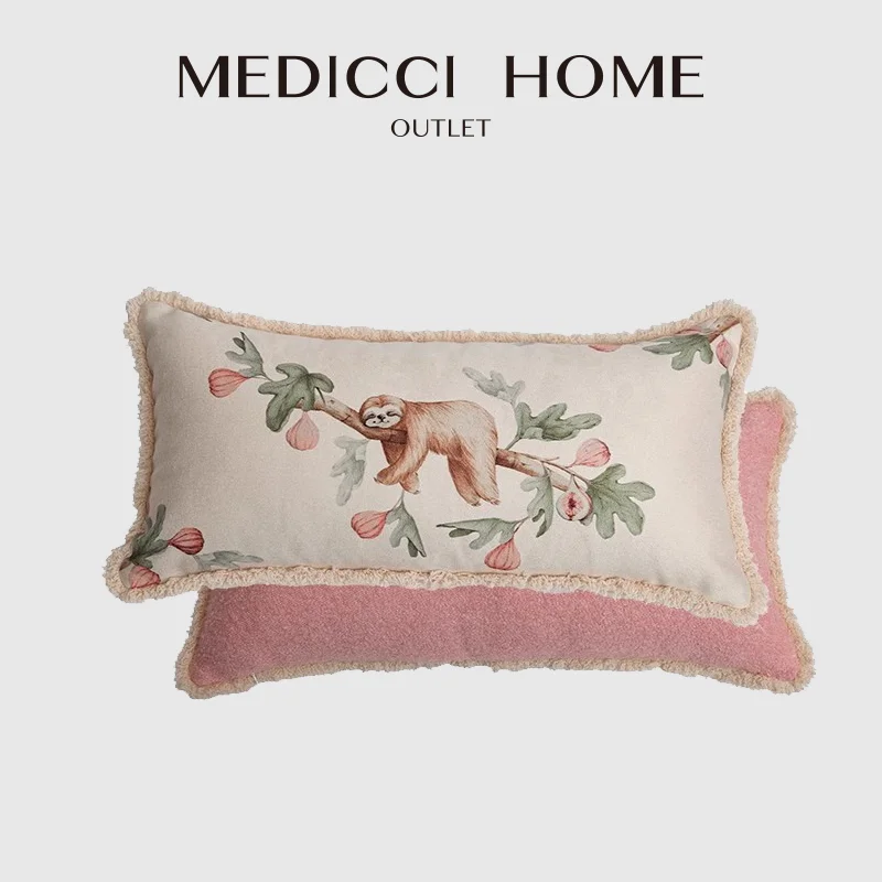 

Medicci Home Whimsy Sloth Lumbar Pillow Case French Retro Cushion Cover Gift For Mum Dad Friend Bedroom Birthday Christmas Gift